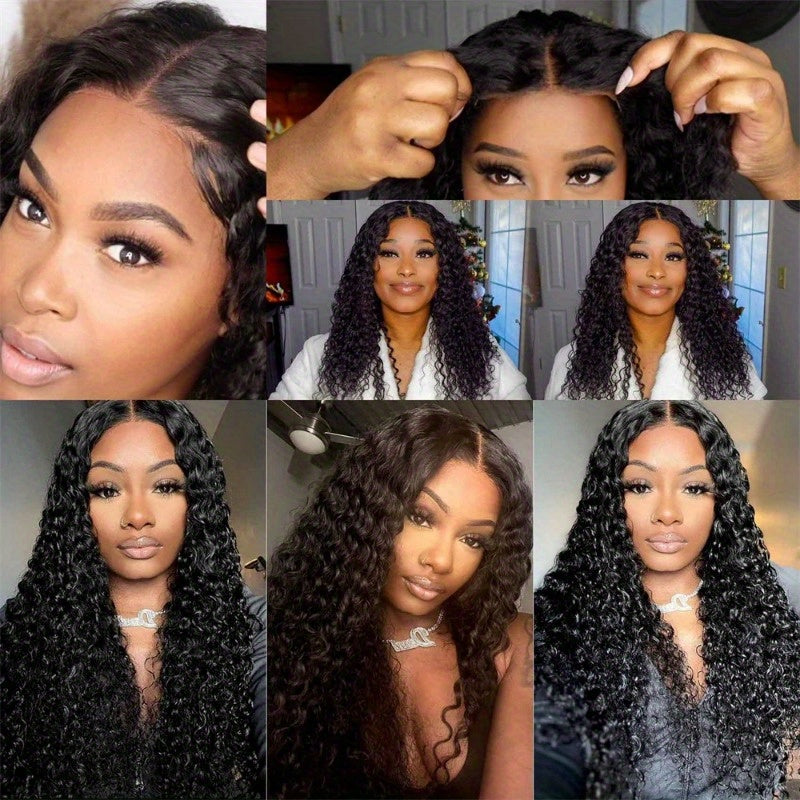 13x6 HD Clear Lace Curly Wavy Wig 100% Un-acid Washed Human Hair 200% Density Pre-plucked Baby Hair & Bleached Knots Glue-Free Wig 3-Second Application for All Light Beige Tones Natural Look Party & Daily Wear, Hair Wig